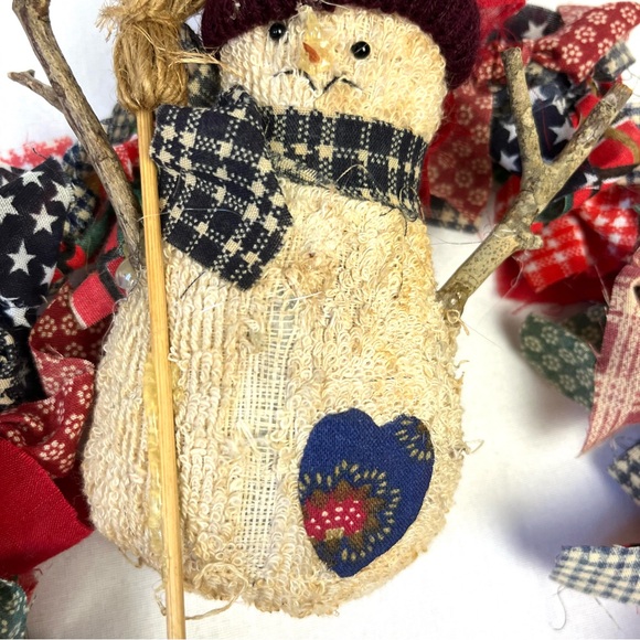 2 rag Tie Garland Snowman Winter Country Christmas - Picture 10 of 12